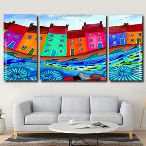 aesthetic colorful houses panels paint by numbers