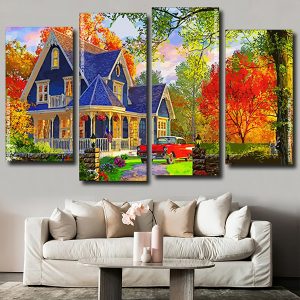 Autumn Forest House panels paint by numbers