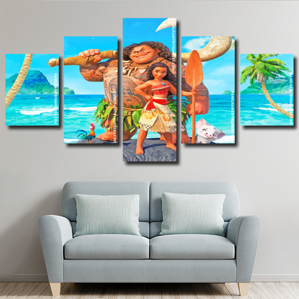 Disney Moana Movie - 5 Panels Paint By Number - Panel paint by numbers