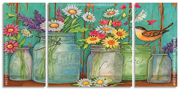 Flowers Jars panels paint by numbers