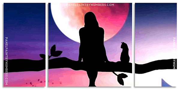 Girl And Cat Silhouette paint by numbers