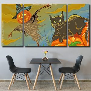 Black Cat On Pumpkin panels paint by numbers