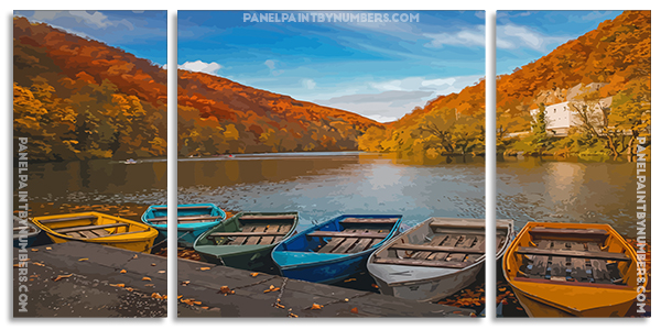 Boats in Lake panels paint by numbers