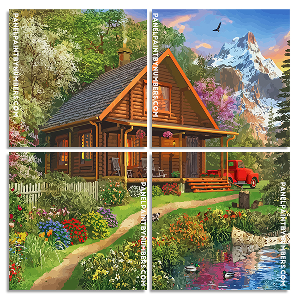 Log Cabin In Forest panels paint by numbers