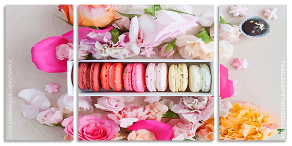 Macarons and Flowers panels paint by numbers