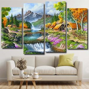 Mountain Waterfall Beautiful Valley panel paint by numbers