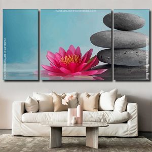 Pink Lotus And Stones panels paint by numbers