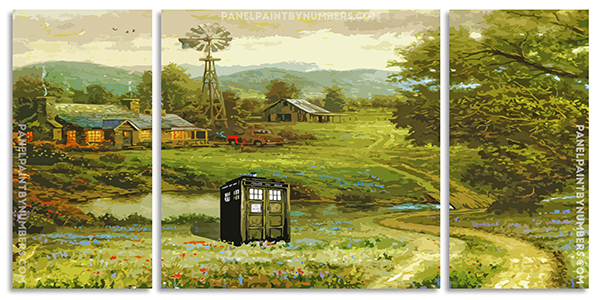 Vintage Green Tardis panels paint by numbers