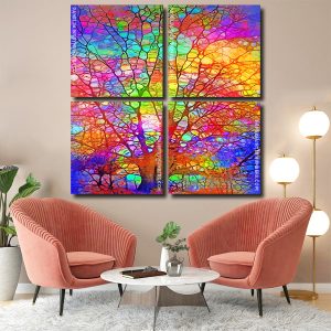 Colorful Stained Glass Tree panels paint by numbers