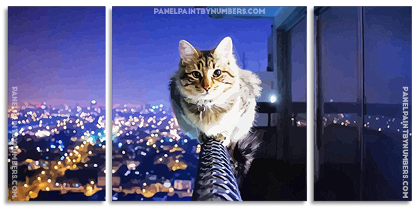 A Cat With City View At Night panels paint by numbers