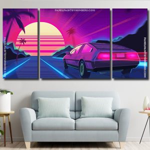 Delorean Car Illustration Art Panels paint by numbers