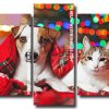 Jack Russell Terrier and Kitty Enjoying Christmas Evening Panels paint by numbers