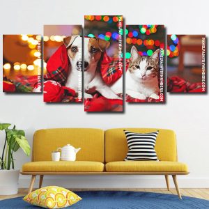 Jack Russell Terrier and Kitty Enjoying Christmas Evening Panel paint by numbers