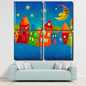 Night Cartoon Buildings Panels paint by numbers