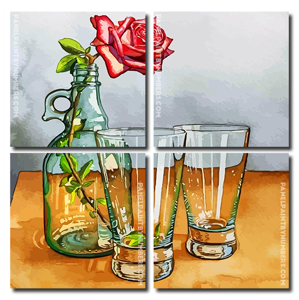 Rose In Glass Bottle panels paint by numbers