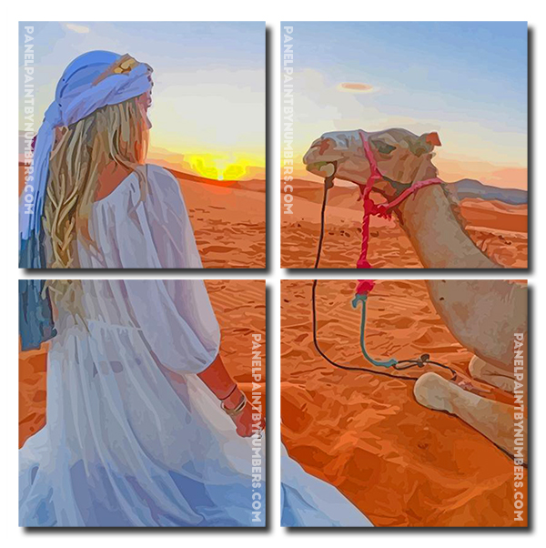 Girl And Camel In Sahara panels paint by numbers