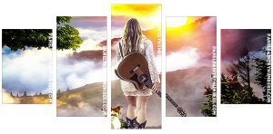 Woman Holding Guitar In Nature Panel paint by numbers