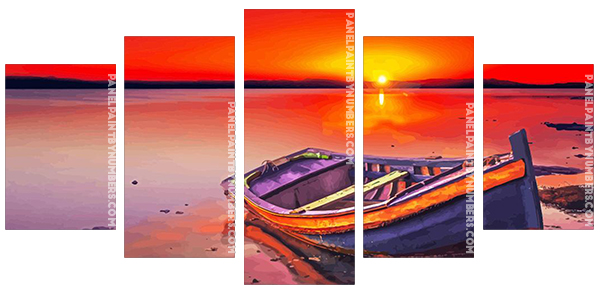 Beach Boat Sunset Panels paint by numbers