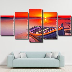 Beach Boat Sunset Panel paint by numbers