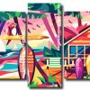 Beach Hut and Surfboard panels paint by numbers