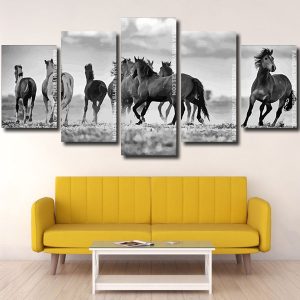 Black And White Horses Flock Panel paint by numbers