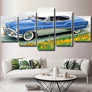 Blue and white classic car Panel paint by numbers