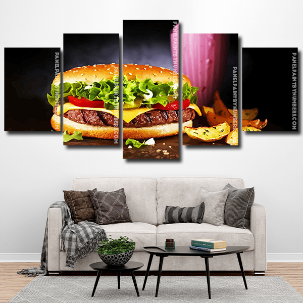 Delicious Burger - 5 Panels Paint By Number - Panel paint by numbers