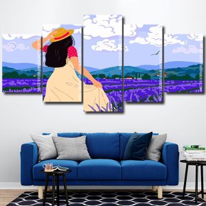 Illustration Girl In Lavender Field panels paint by numbers