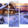 Log Cabin In Snow Panels paint by numbers