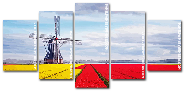 Tulips And Windmills panels paint by numbers