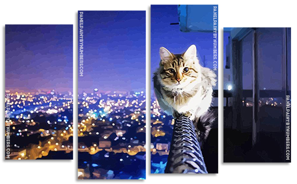 A Cat With City View At Night panels paint by numbers