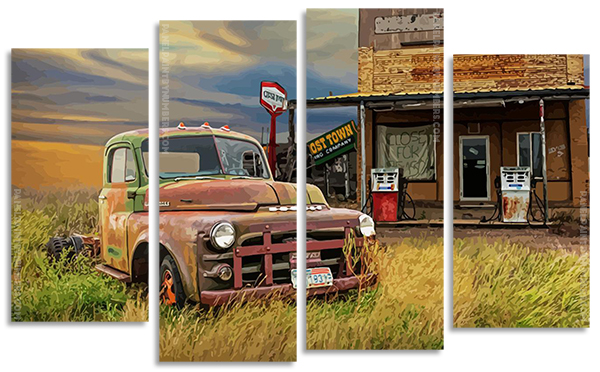 Abandoned Dodge Truck And Gas StationAbandoned Dodge Truck And Gas Station panels paint by numbers