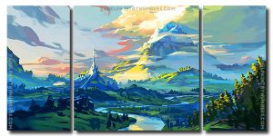 Aesthetic Fantasy Landscape Art 3 Panels Paint By Numbers