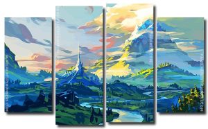 Aesthetic Fantasy Landscape Art 4 Panels Paint By Numbers