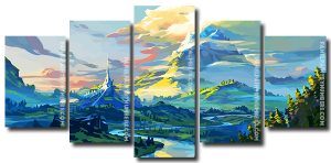 Aesthetic Fantasy Landscape Art 5 Panels Paint By Numbers