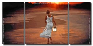 Aesthetic Girl Walking On Beach 3 Panels Paint By Numbers