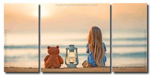 Beach Lantern And Girl 3 Panels Paint By Numbers