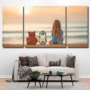 Beach Lantern And Girl 3 Panels Paint By Numbers