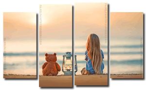 Beach Lantern And Girl 4 Panels Paint By Numbers