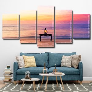 Beach Lantern On Table 5 Panels Paint By Numbers