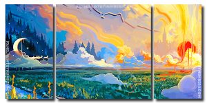 Fantasy Landscape Art 3 Panels Paint By Numbers