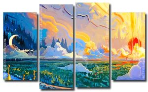 Fantasy Landscape Art 4 Panels Paint By Numbers