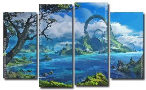 Fantasy Landscape 4 Panels Paint By Numbers