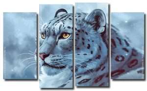 Snow Leopard 4 Panels Paint By Numbers