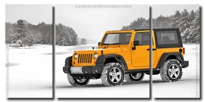 Yellow Jeep In Snow 3 Panels Paint By Numbers