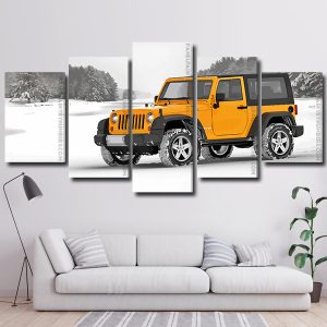 Yellow Jeep In Snow 5 Panels Paint By Numbers