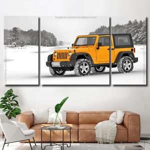 Yellow Jeep In Snow 3 Panels Paint By Numbers