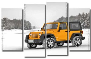 Yellow Jeep In Snow 4 Panels Paint By Numbers