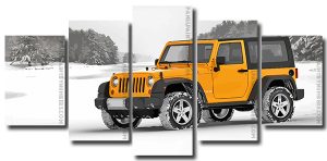 Yellow Jeep In Snow 5 Panels Paint By Numbers