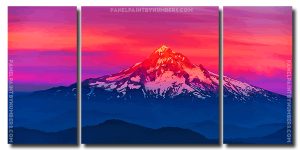 Landscape Mountains Red Sunset 3 Panels Paint By Numbers